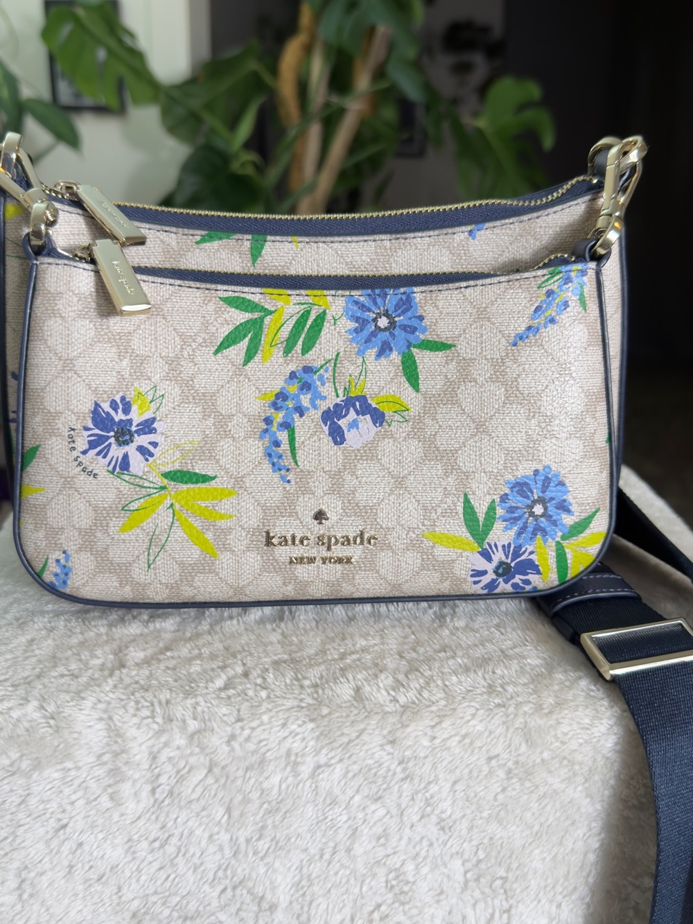 New Kate Spade Duet Spade Flower Festival Floral 2-in-1 Crossbody Bag Blue KK900
